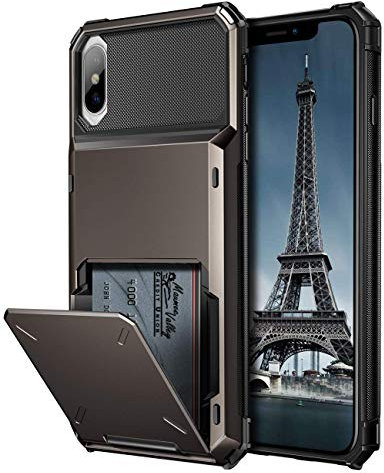 Coolden for iPhone XS Max Case Wallet with Card Slot Holder Shockproof Heavy Duty Hard Back Flip Phone Cases Protective Case Cover for iPhone XS Max (Gun Color) Gunmetal