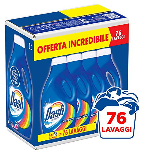 Dash Detersivo Lavatrice Liquido, 76 Lavaggi (4 x 19), Salva Colore, Maxi Formato, Pulizia Profonda, Per Tutti I Capi
