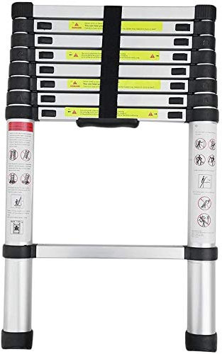 Iropro 2.6M/8.5Ft Extendable Aluminum Ladders, Folding Telescopic Extension Tall Loft Ladder, Portable 9 Steps Loft Ladders, Extension Ladder EN131 DIY Multi Purpose 330lbs/150kg (2.6M/8.5Ft)