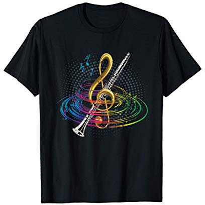 Notenschlüssel Musik Geschenk Farbenfrohes Klarinette T-Shirt