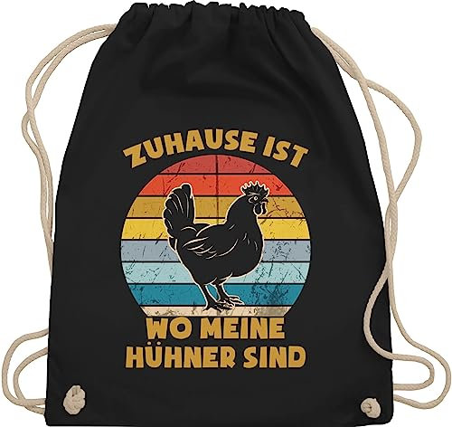 Turnbeutel Rucksack - Sprüche Statement mit Spruch - Zuhause ist wo meine Hühner sind - Vintage - Unisize - Schwarz - beutel+rucksack+mit+sprüchen sprueche huhn beutel sprüchen spruechen huehner