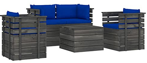 Ksodgun 5-TLG. Garten-Sofagarnitur aus Paletten mit Kissen Sitzgruppe Gartengarnitur Sofa-Garnitur Lounge Kiefernholz Blau