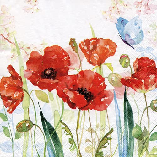 20 Napkins Poppies in the Garden Spring Summer Table Decoration 33 x 33 cm