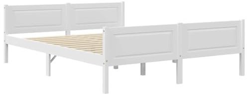 vidaXL Kiefernholz Massivholzbett Bettgestell Holzbett Futonbett Bett Doppelbett Bettrahmen mit Lattenrost Schlafzimmerbett Weiß 140x200cm