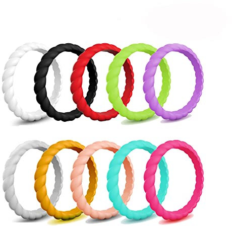 GALANI 10 Stück Damen Silikon-Eheringe Set 3mm Damenring Verlobungsband Mehrfarbig Ringe Eheringe Jahrestag Ring Partner Geschenke Größe 57(18.1)