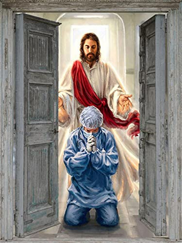 Hyanun DIY 5D Diamond Painting Vollbohrer Kit, Tür Religion Jesus 90x130cm Malen nach Zahlen Diamant,Diamant Bilder Kinder,Stickerei Crafts Wand Décor,(90x130cm/36x52inch)