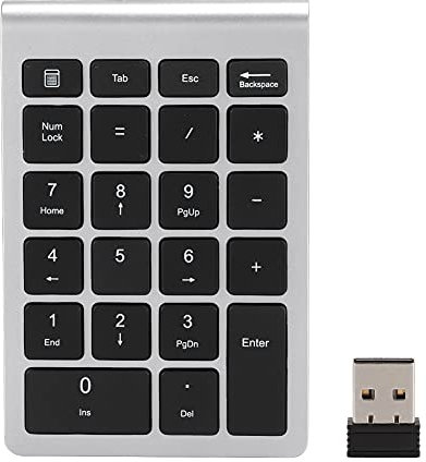 Goshyda Wireless Number Pads, 22 Keys Portable USB 2.4G Bluetooth Numeric Keypad with Receiver, Financial Accounting Keyboard for Laptop, PC, Notebook(Silver Black)