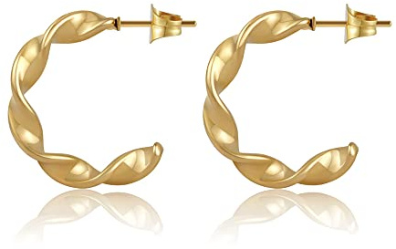 GD GOOD.designs Creolen Gold für Damen I Gedrehte 18 Karat Kreolen aus Edelstahl - Wasserfest - Twisted Hoop Ohrringe in 20mm