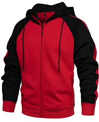 Wirltte Mens Hoodies Zip Up Hoodie Patchwork Fleece Jacket Winter Warm Hooded Black XL