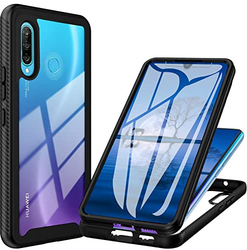 Funda para Huawei P30 Lite Carcasa Antigolpes 360 Grados Protección con Protector de Pantalla Integrado Robusto Doble Cara Ultrafina Transparente Bumper Case Carcasa para Huawei P30 Lite - Negro