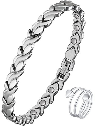 Jeracol Magnetarmband Damen und Magnetringe, Reduziert Schmerzen und Arthritis Edelstahl Therapeutisches Magnet Armband einstellbare Größe & Schmuck Geschenkbox Energetix