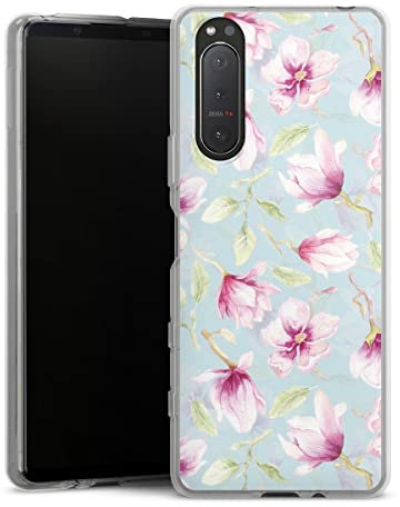 Custodia di silicone compatibile con Sony Xperia 5 II 5G Custodia trasparente Cover per smartphone trasparente Magnolia Fiori Dipingere