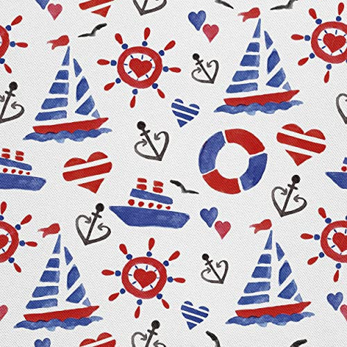 HEKO PANELS Stoff Oxford Wasserdichte Meterware Canvas-Stoff Polyester Stoff Zum Nähen Nähstoffe Möbelstoffe Dekostoffe Wasserabweisend Blickdicht Kinder See Meer Schiffe 1 Meter 155 x 100 cm