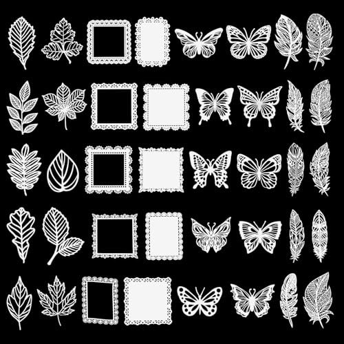 CRAFFANCY Papel decorativo de encaje recortado, 40 piezas de papel vintage de encaje de mariposa y hojas para manualidades, suministros de decoración de álbumes de recortes