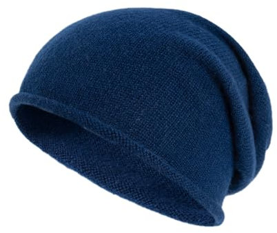 Villand 100% Kaschmir Slouchy Beanie Hut für Frauen, gestrickte Damen weiche warme Kaschmir Totenkopf-Beanies Kappe. (Marineblau)
