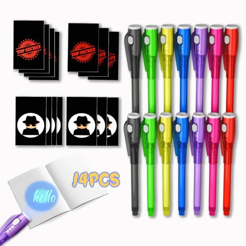 JIMMIDDA Unsichtbare Tinte Spion Stift mit UV-Licht für Kinder, Set von 14, unsichtbare Tinte Stifte und Mini-Notizbücher, Party Favour für Spy Party, Escape Room Party Favors (Top Serect)