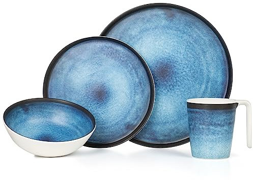 Camping Geschirr Set 1 Person 4-teilig | Melamin | Picknick Geschirrset | Campinggeschirr Deep Ocean Design