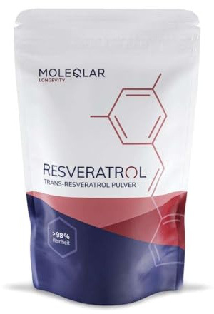 MoleQlar Resveratrol Pulver - Nahrungsergänzungsmittel aus innovativer Hefefermentation - 500mg Resveratrol pro Portion - über 98% Reinheit (100g)