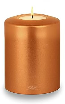 Qult Farluce Classic Metallic Kupfer • ∅ 10 cm Höhe 12 cm • Teelichthalter in Kerzenform • Kunststoffkerze in Kerzenoptik • Mit Teelichteinsatz • inkl. 1 TLM16 Maxilight Teelicht