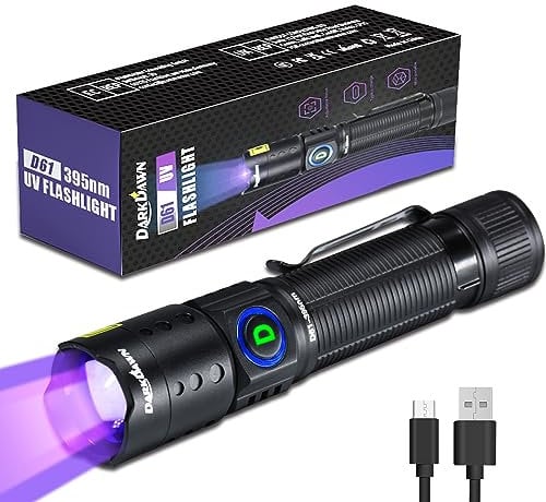 DARKDAWN UV Taschenlampe 395 nm Schwarzlicht, Mini-USB Wiederaufladbar, Woodsche LED Schwarzlicht Holzlampe, Leistungsstarker tragbarer Detektor für uv Resin, Nägel, Heimtierurindetektoren
