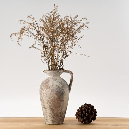 LUKA Rustikale Keramikvase, 23,5 cm, Terrakotta-Vase mit Griff, neutrale, hohe Tonvasen, dekorative Vasen für Wohnzimmer, Tisch, Regaldekoration (Braun, L)