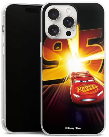 Slim Case extra dünn kompatibel mit Apple iPhone 15 Pro Max Silikon Handyhülle transparent Hülle Offizielles Lizenzprodukt Cars Lightning McQueen 95