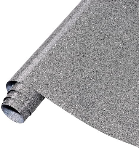 Tintnut Black Silver Glitter HTV Vinyl Roll -12 x5ft Black Glitter Heat Transfer Vinyl Shinny Glitter Iron On Vinyl for T-Shirts Glitter HTV