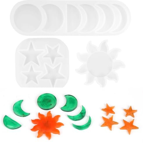 RAFIYU 3 Stück Star Sun Spezielles Design Silikonformen, Mondfinsternis Molds, Stern Mond Sonne Silikonformen für DIY-Handwerk, Dekoration Anhänger