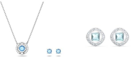 Swarovski Sparkling Dance Set, Rund, Blau, Rhodiniert & Angelic Square Ohrstecker, türkis, rhodiniert, Amazon Exklusiv