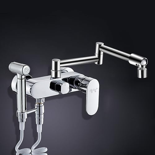 LEOSHI Küchenarmatur, Wandmontage, Wand-Küchenarmaturen mit Brause, 360 ° drehbarer Auslauf, Küchenspüle, Küchenarmatur, Wasserhahn, Chrom, Dual-Modus Made in China