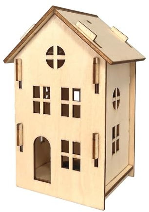Ideen mit Herz Deko-Haus aus Holz | Natur | Miniatur-Häuser zum Zusammenstecken | für LED-Teelicht | zum Aufhängen | 7 cm x 6,1 cm x 11 cm