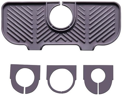 ViWaVee Alfombrilla de silicona para escurrir platos, escurridor de platos para grifo, inserto de fregadero debajo del grifo, organizador para esponjas, cepillos, jabón. (gris)
