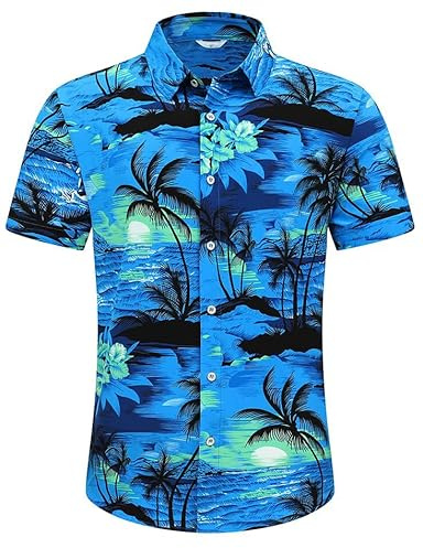Men's Hawaiian Shirt Tops Vintage Short Sleeve Button Down Beach Shirt Male Tropical Floral Summer Pullover Party Holiday