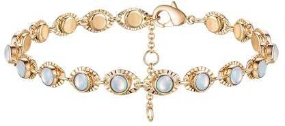 Jenosy 14K Vergoldet Armband Damen Gold mit Opal Personalisiertes Verstellbar Anhänger Armband für Frauen Mädchen Schmuck