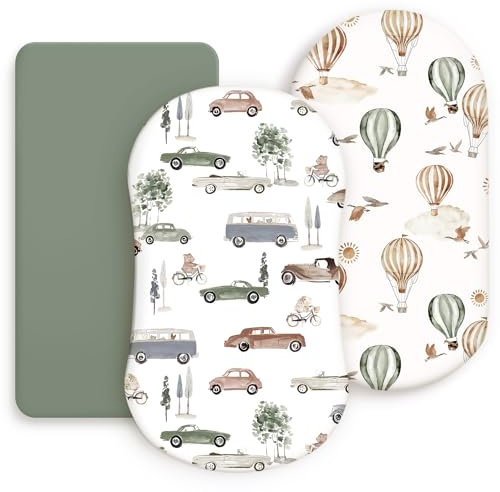 GRSSDER Dehnbare, ultraweiche Spannbettlaken für Stubenwagen, universelle Passform für Stubenwagen, Babywiege, Moseskorb, oval, rechteckig, sicher und anschmiegsam, stilvolles Stubenwagen-Laken mit