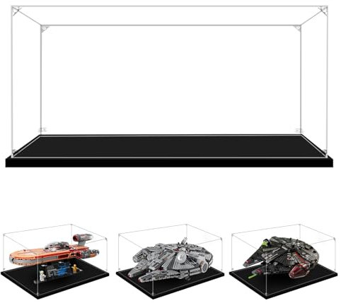 LILIKAKA Display Case for Lego 75257 Millennium Falcon, 75389 Dark Falcon or 75341 Luke Skywalker’s Landspeeder, 19.68x14.17x7.87inches (50x36x20cm)