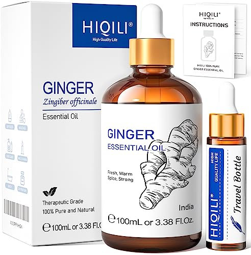 HIQILI Huile Essentielle Gingembre, Pure et Naturelle, pour Massage-100ML