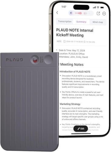 Grabadora de Voz PLAUD Note IA con Funda Negra - Transcribe y Resume con tecnología de IA - Soporta 112 Idiomas, 64GB de Memoria, Control de reunión con App, Genial para Lección, Llamada, entrevista