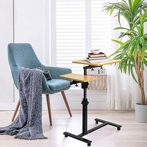 HUOLE Mesa de Ordenador Regulable en Altura, Mesa para Ordenador portátil, Altura Ajustable, Mesa Auxiliar para salón, Dormitorio, oficina-70 * 44 * 65/95 CM-Color de Madera Natural
