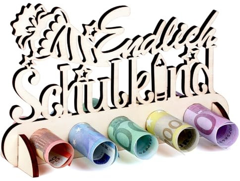 DPKOW Deko Einschulung Geldgeschenk aus Holz, 2025 Schulkind Geldgeschenke Verpackung für Jungen Mädchen Schulanfang Geschenke Schulkind Wunscherfüller Originelle Geldgeschenke, Einschulung Tischdeko