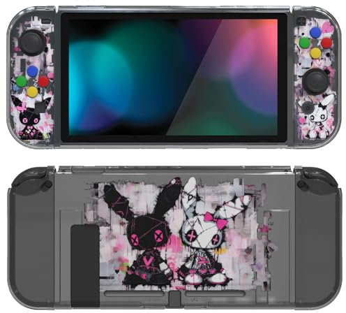 PlayVital Cover Protettiva Custodia per Nintendo Switch Copertura Morbida TPU Case per NS Switch Joycon Console con Copri Tasti ABXY Direzionali Colorati-Coniglietti Punk