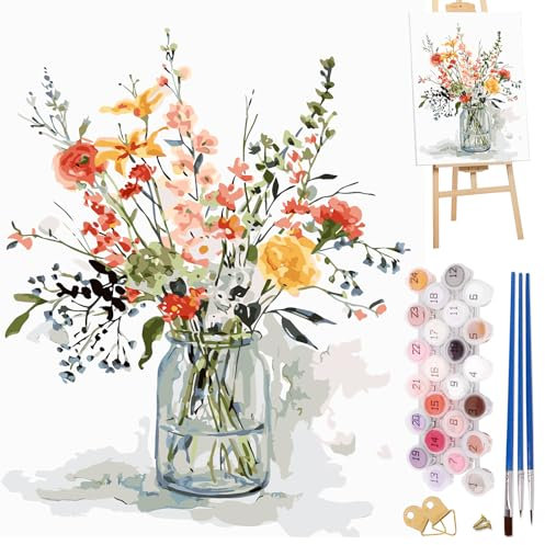 Puosike Peinture par numéros Fleur, Peinture par numéros pour débutant Adulte, Peinture par numéros pour la décoration de la Maison, sans Cadre (40 x 50 cm)
