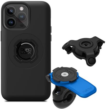 QUAD LOCK Spiegel Handyhalterung für Motorrad mit Vibrationsdämpfer und MAG Hülle für iPhone 14 Pro Max