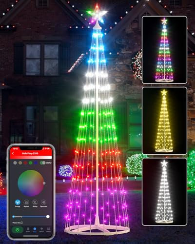 Christmas Tree with Custom Display, Smart APP Controlled DIY 1.8M Cone Light Up Colour Changing, Music Dimmable Star Topper Mains Powered Waterproof for Indoor Outdoor Party Home Decorations