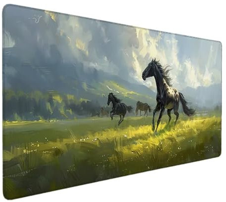 Tapis de Souris Gamer, Souple Tapis Souris pour Un Style de Jeu Rapide et Un Contrôle Optimal, Tapis de Souris XXL 1200x600, Tissu Texturé Tapis Souris, Caoutchouc Antidérapant (Vert, Cheval) C-T