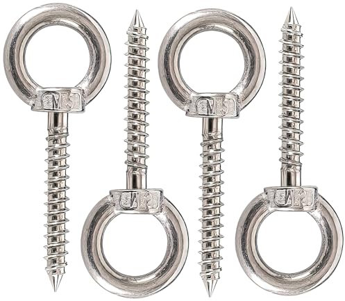 4 Pcs Stainless Steel Heavy Duty Eye Bolts, Heavy Duty Eye Hooks, Screw Eyes, Eye Hooks, Eye Bolt, Eye Bolts Heavy Duty, Screw in Eyelets, Eye Screws Outdoor, Safe for Indoor and Outdoor Use