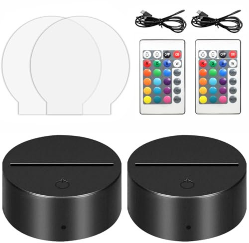 Joycabin 2 Stück LED Sockel, 3D Leuchtsockel mit Fernbedienung, 16 Farben Einstellbarer Desktop LED Leuchten Sockel, Display Basis für Schlafzimmer Kinderzimmer Wohnzimmer Bar Shop Café