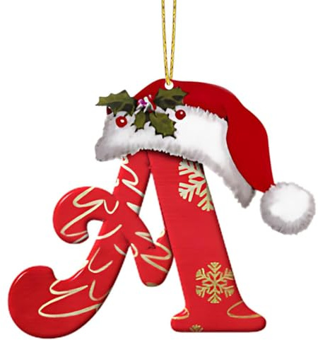 Personalized DIY Christmas Hat Letter Pendant for Tree, Xmas Alphabet Hanging Ornaments for Party Gifts (A)