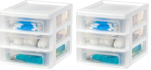 Iris Ohyama, Kunststoff-Aufbewahrungsturm, 3 kleine Schubladen, Weiß, Leicht zu öffnen, A5-Format, Möbel, Organizer, für Büro, Schulbedarf, Schreibwaren, BPA-frei, CDD-XS3 (Packung mit 2)