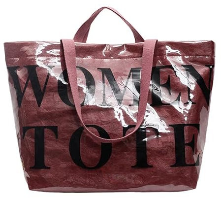 CRGANGZY Women Fashion Umhängetasche Buchstabe Print Tasche PVC Pendelbeutel (dunkelrot) (Wassermelonrot)